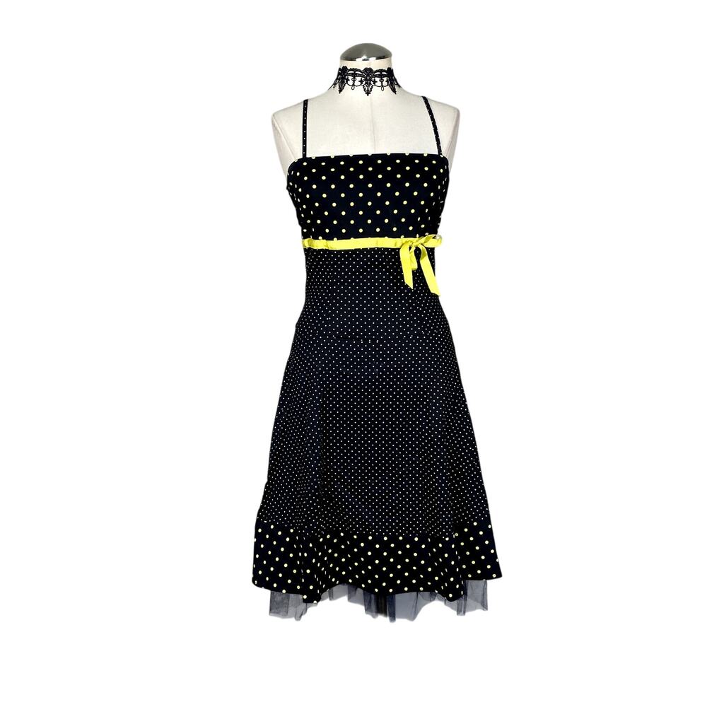 Vtg 90's Y2K Papaya Green Polka Dot Fit & Flare Gothic Coquette Twee Dress Sz S